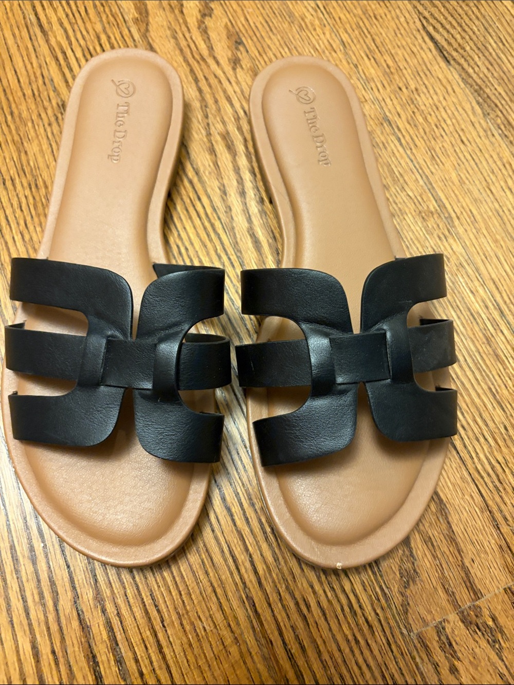 The Drop Black Cutout Slide Sandals